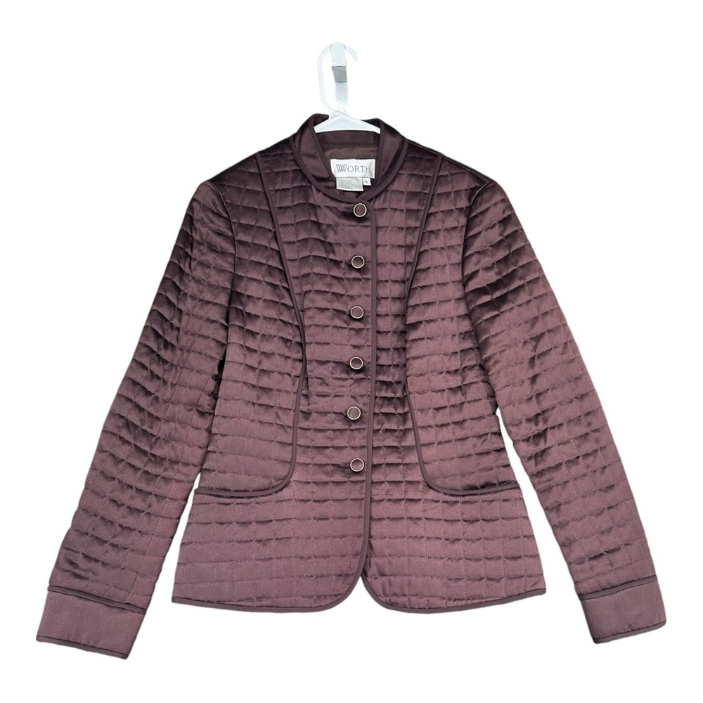 Worth M Medium Brown 100% Silk Quilted Jacket Luxury Vintage Mature Office